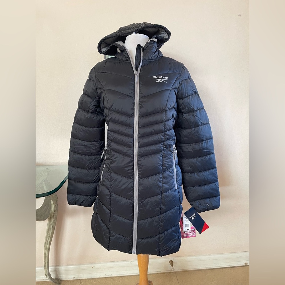 New  Black Reebok Quilted Warm Glacier Shield Coat